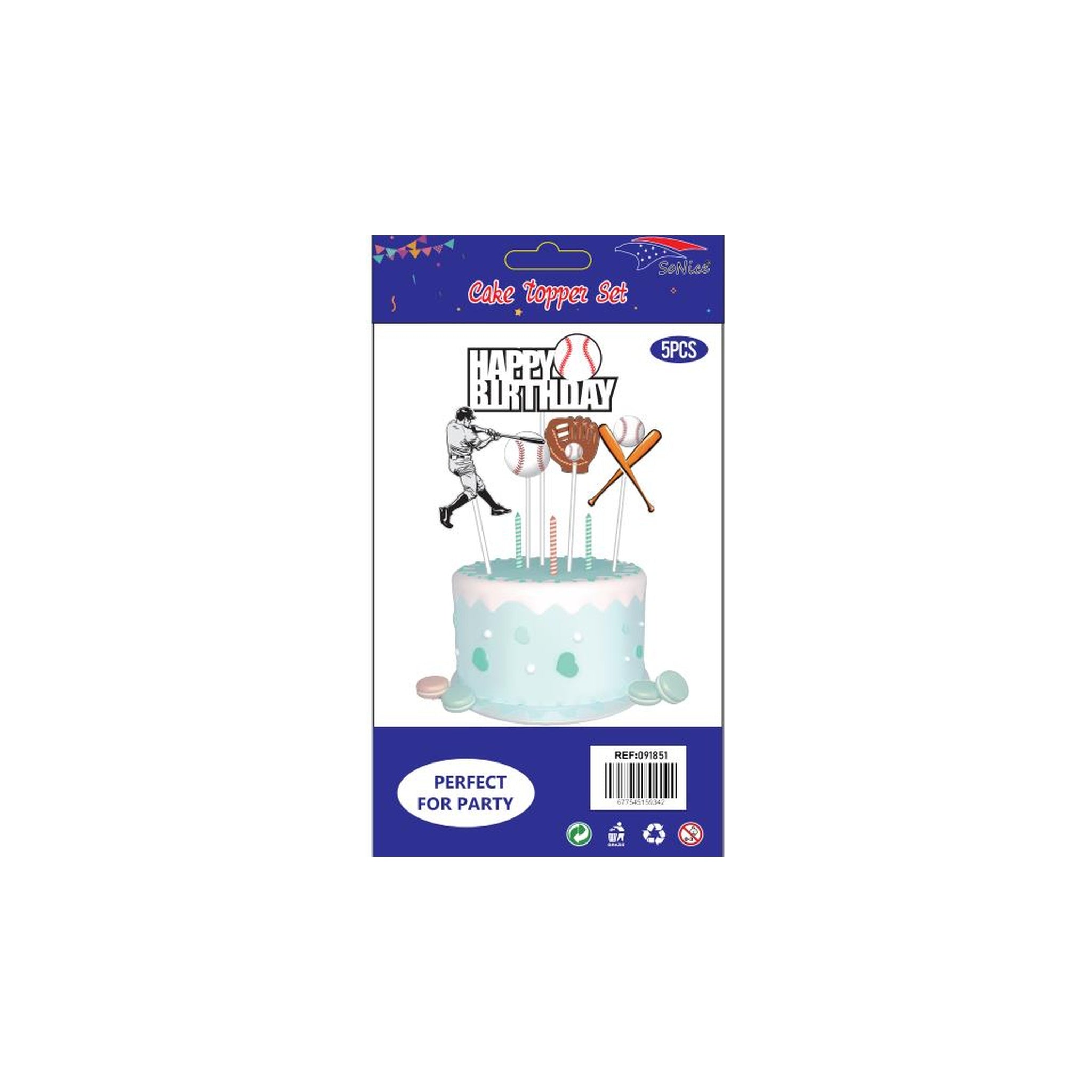 Cake Deco Set 5Pcs Baseball 120Set/Cs Inn 12Pk